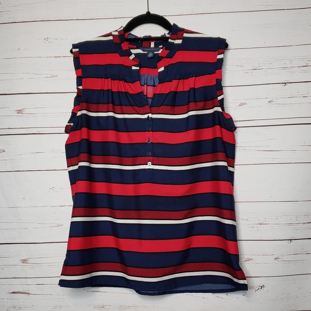 Tommy Hilfiger Striped Ruffle Sleeveless Top